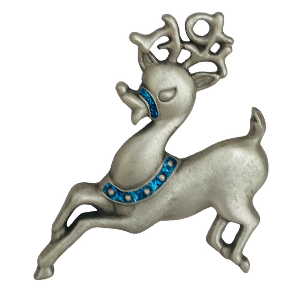 Gloria Duchin Pewter and Blue Reindeer Christmas Ornament